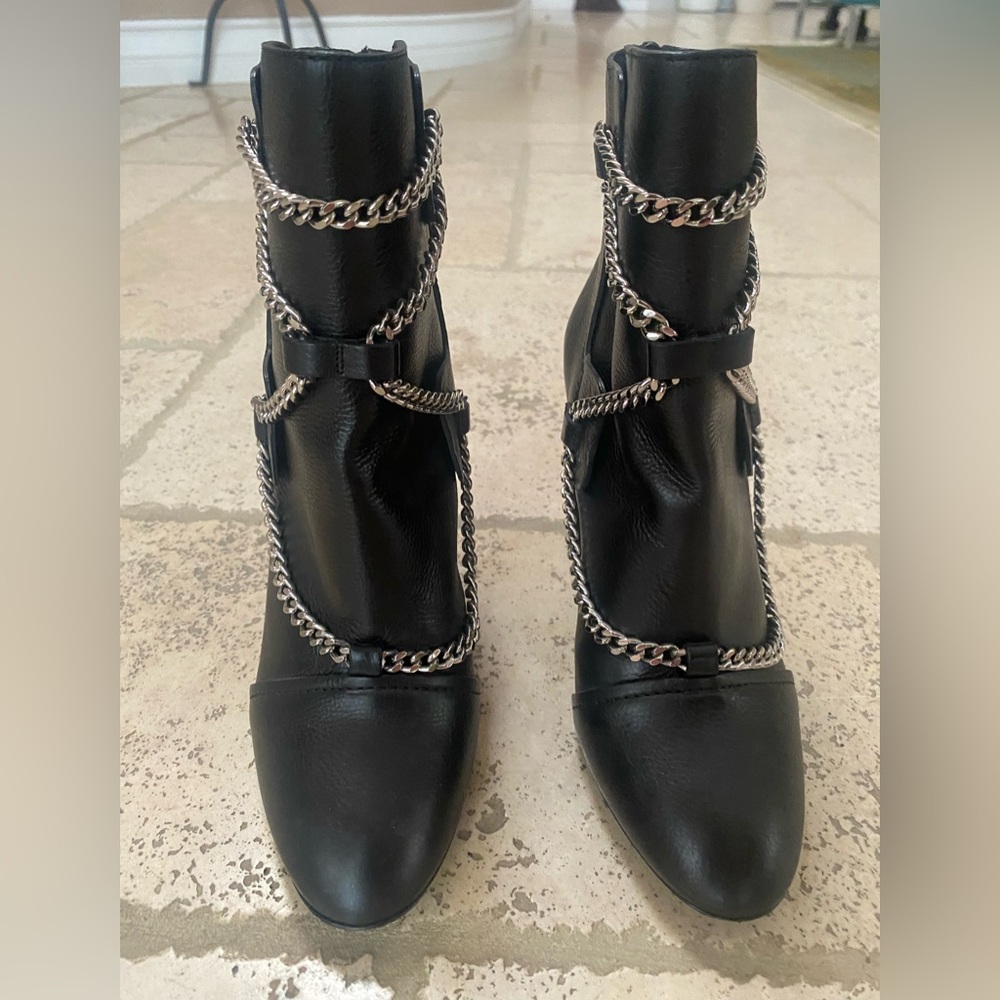 Casadei Black Heeled Boots with Chain Detailing